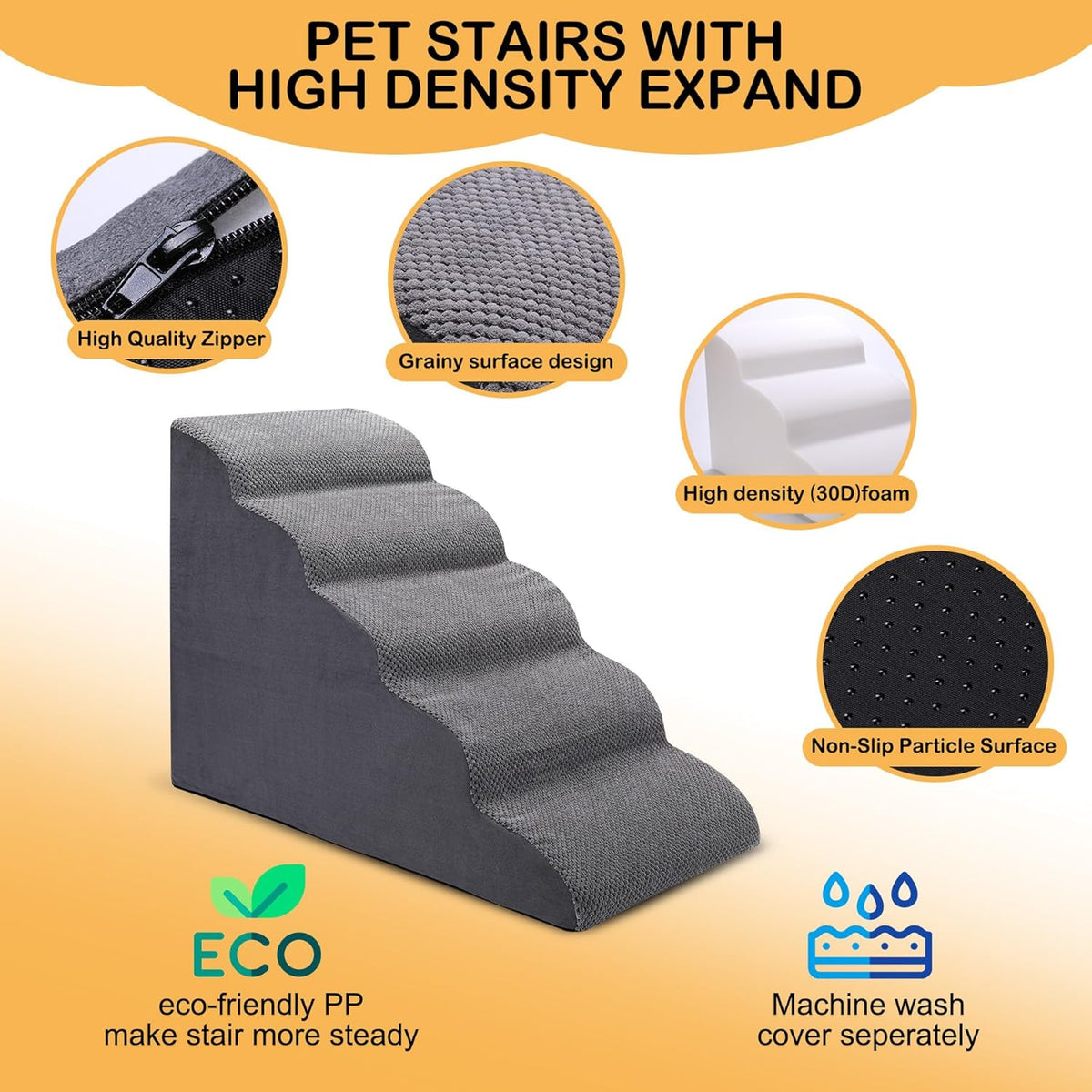 Dog Stairs for Bed, 5 Tier Dog Steps for Couch and High Bed, Non-Slip Pet Stairs, 24" High Sofa