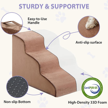 Dog Stairs for Small Dogs, 2-Steps Dog Ramp for Couch, Pet Stairs with Highly Supportive Foam and