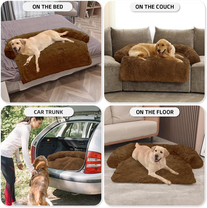GGIB Calming Dog Bed Fluffy Plush Dog Mat for Furniture Protector with Removable Washable Cover for