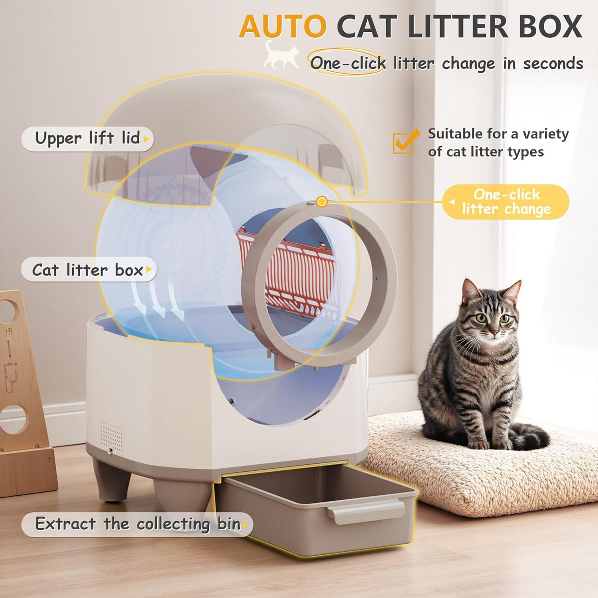 WARCAT Self Cleaning Litter Box Automatic, 90 L Automatic Cat Litter Box for Multiple Cats