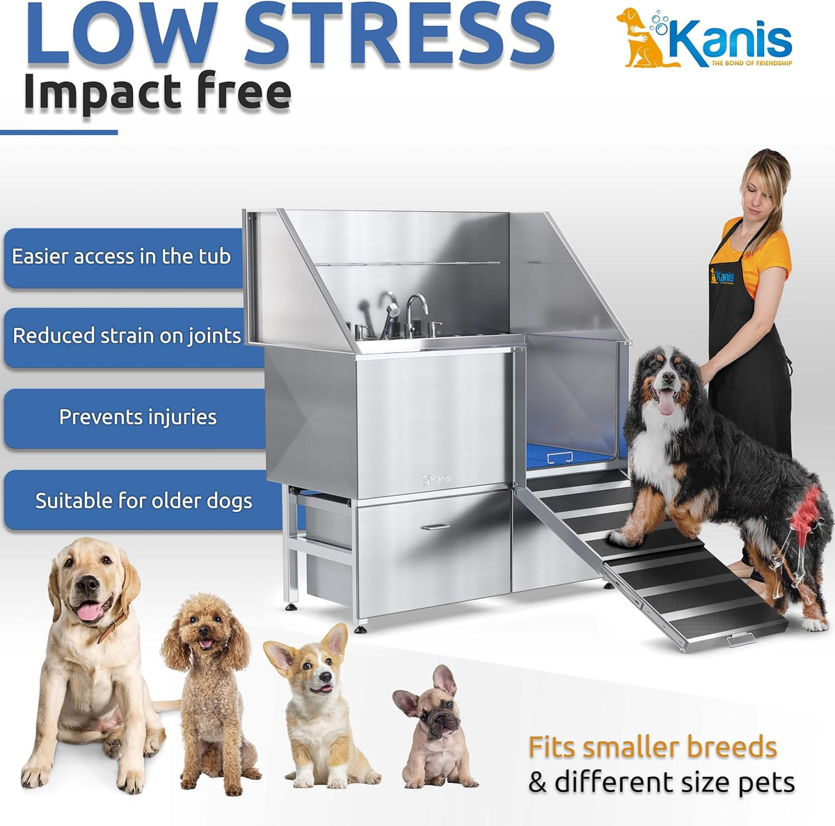 KANIS Professional Dog Washing Station - 304 Stainless Steel Pet Wash Sink & Grooming Bath Tub for