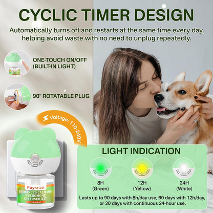 Dog Calming Diffuser with 3 Timing Functions, 3-in-1 Dog Anxiety Relief Diffuser Kit, 120-Day