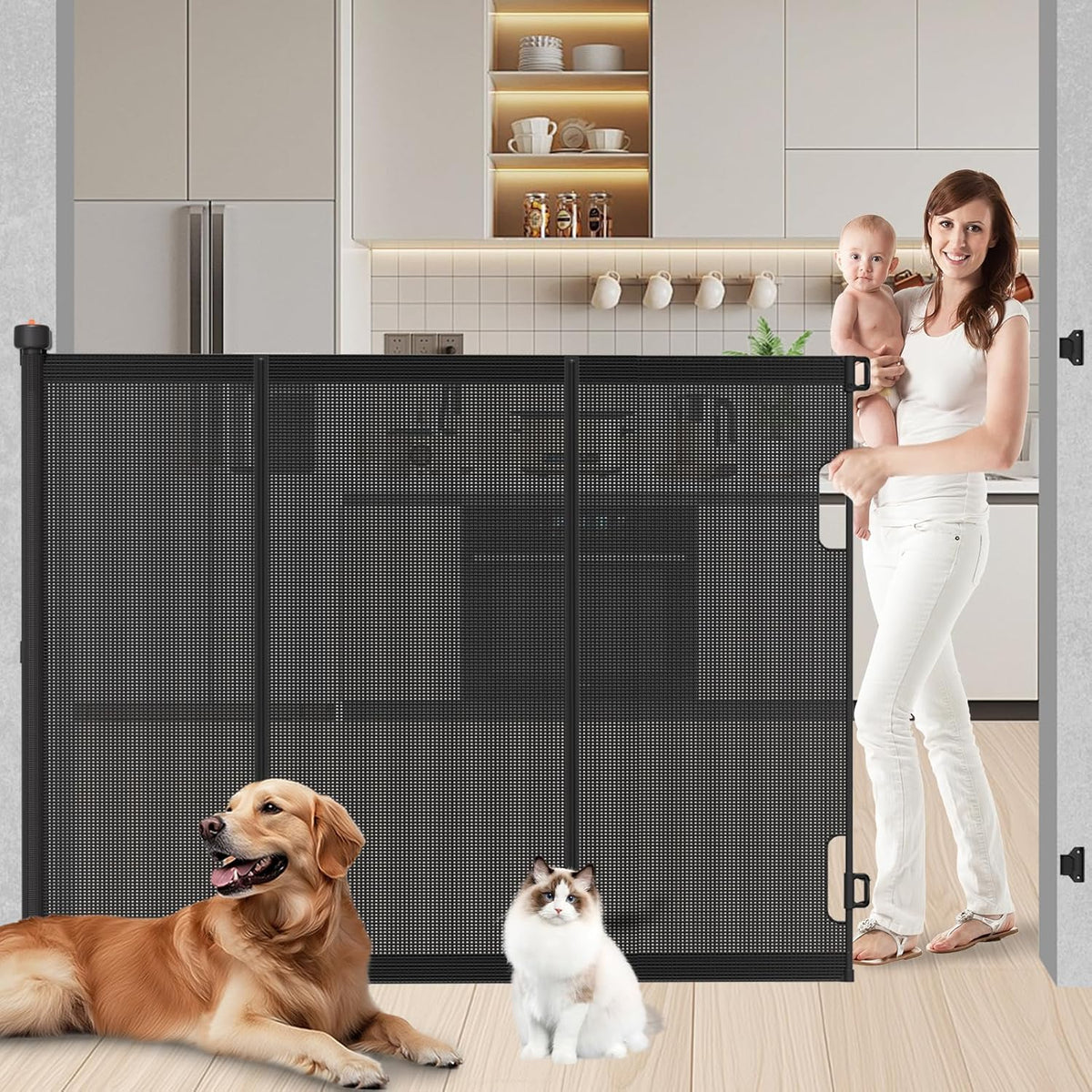 Extra Tall Retractable Baby Gates: 51" High Pet Gate, Extend up to 71" Wide, Mesh Baby Gate with