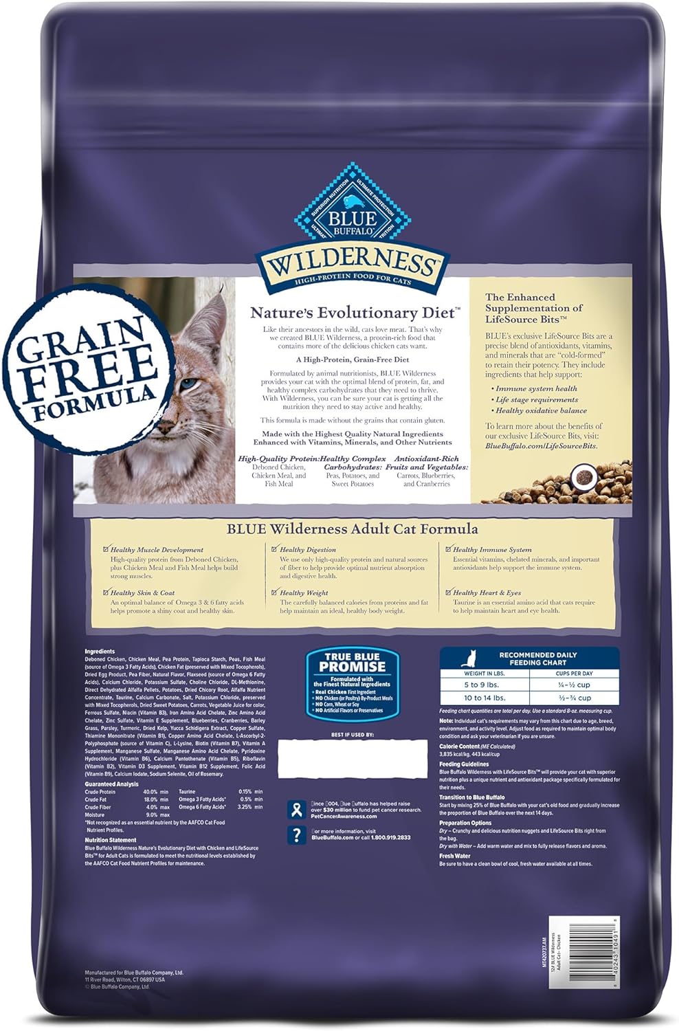 Blue Buffalo Wilderness Natural Adult Dry Cat Food, High-Protein and Grain-Free Diet, Supports