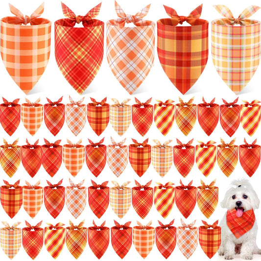 Weewooday 50 Pcs Fall Dog Bandanas Bulk Plaid Bandanas for Dogs Autumn Soft Doggie Bibs Adjustable