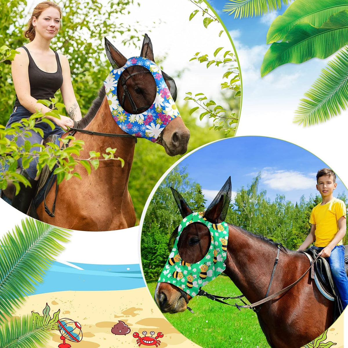 Qualirey12 Pieces Horse Fly Mask Bulk Comfortable Elasticity Mask for Horses with Ears Net UV
