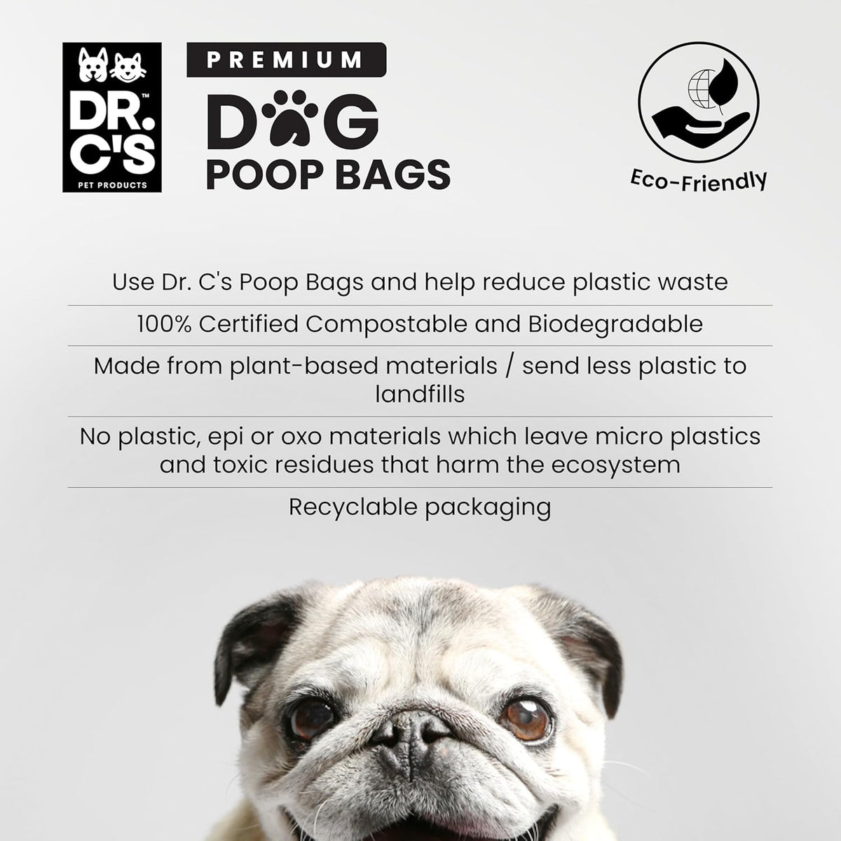 100% Certified Compostable Dog Poop Bags - Dr. C's Premium Dog Poop Bags - 270 Bags / 18 Rolls