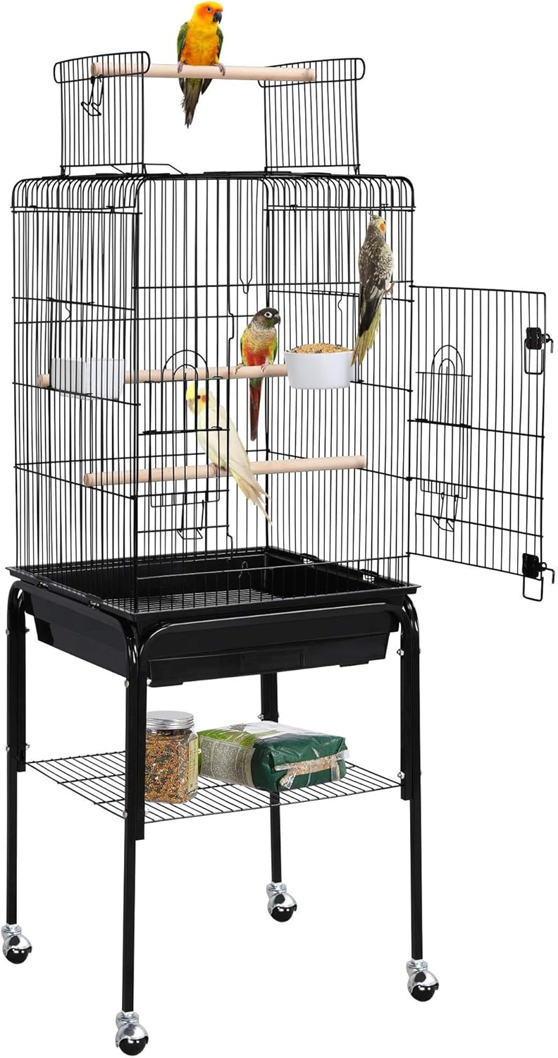 Yaheetech Open Top Rolling Parrot Bird Cage for Cockatiel Sun Parakeet Green Cheek Conure Mid-Sized
