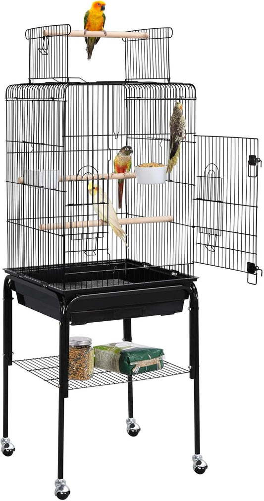 Yaheetech Open Top Rolling Parrot Bird Cage for Cockatiel Sun Parakeet Green Cheek Conure Mid-Sized