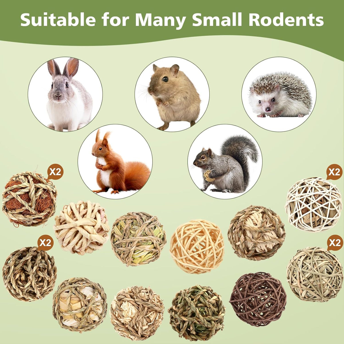 Bunny Chew Grass Balls, Rolling Chew Toys for Small Animals, Improving Dental Health, Natural Chew