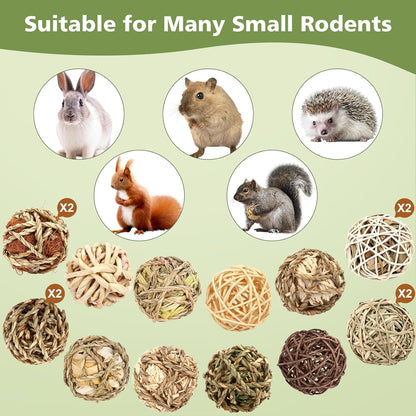Bunny Chew Grass Balls, Rolling Chew Toys for Small Animals, Improving Dental Health, Natural Chew