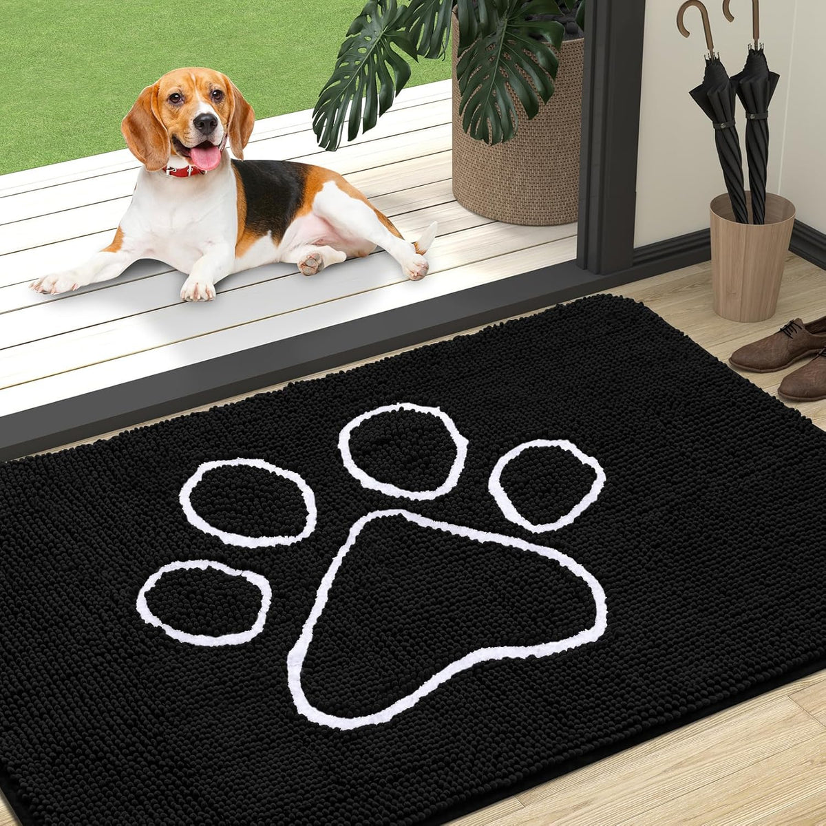 OLANLY Door Mat for Muddy Dog Paws 47x32, Ultra Absorbent Chenille Mud Doormat with Paw Print