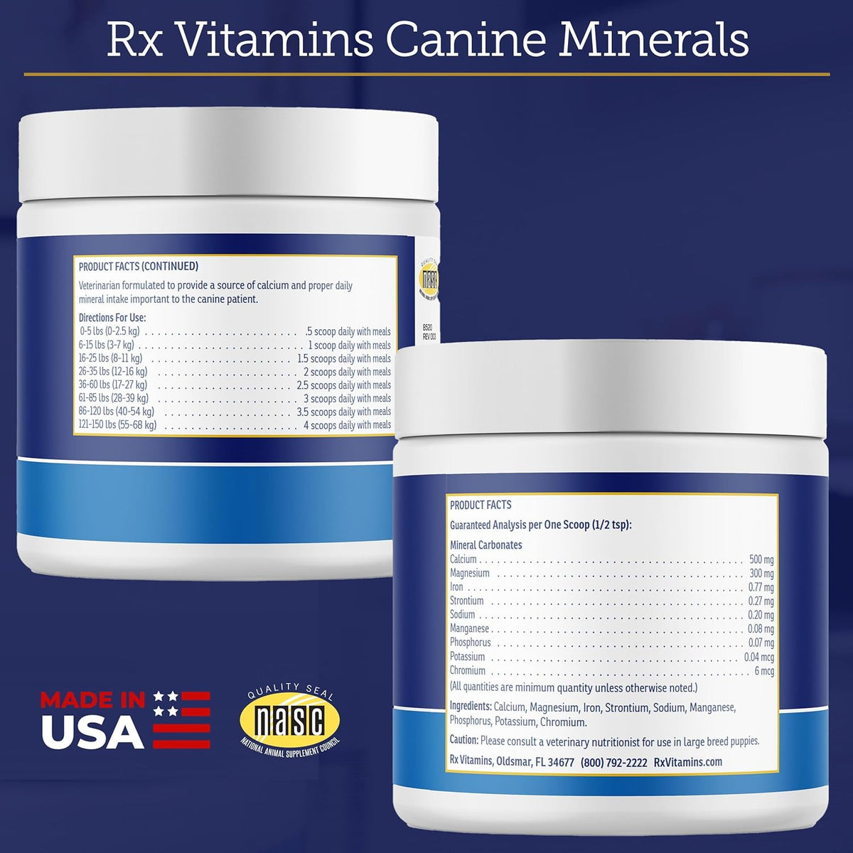Rx Vitamins Canine Minerals - Essential Minerals for Dogs - Calcium, Magnesium, Iron Supplement