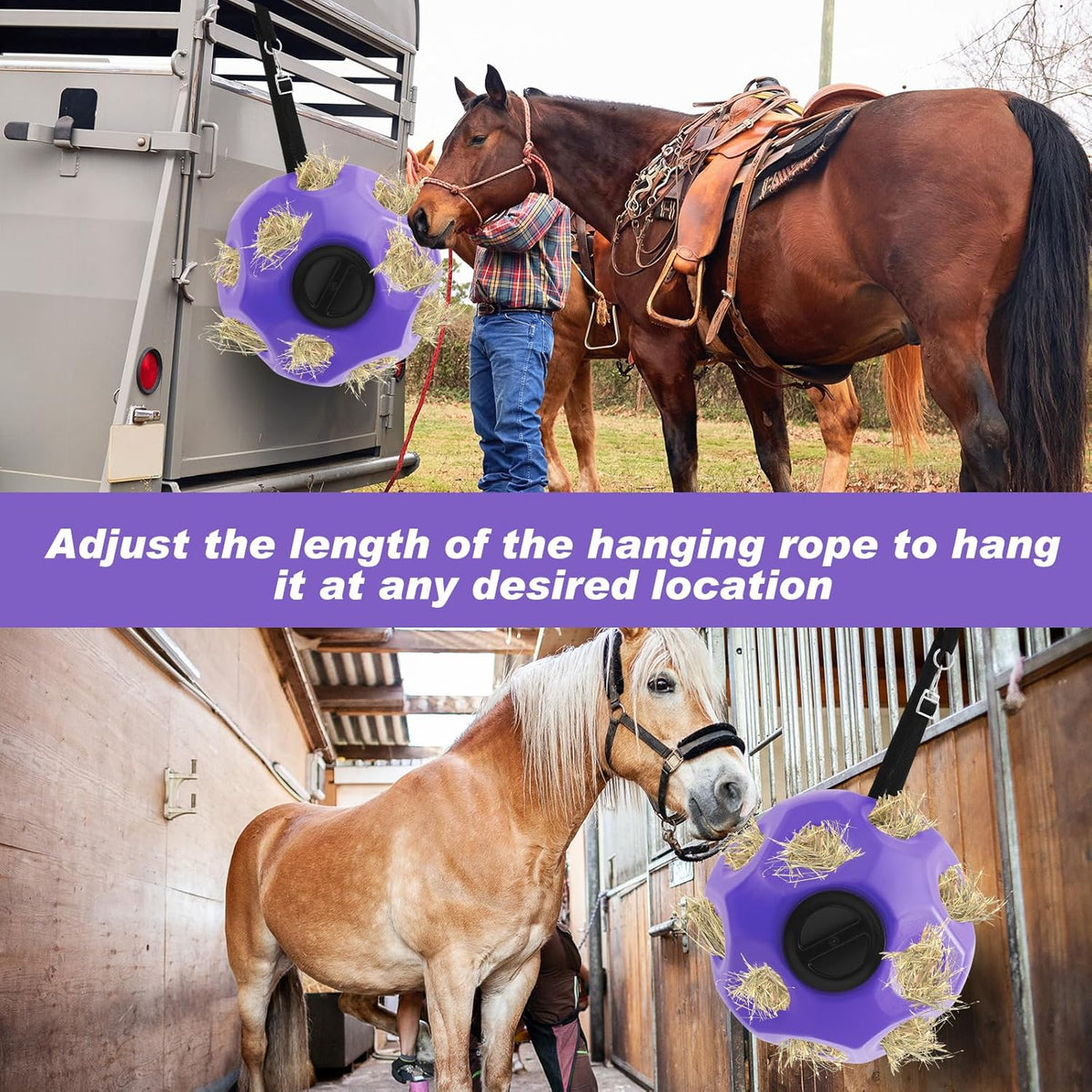 15.75" Hay Ball for Horse with Hanging Strap Slow Feed Horse Treat Ball Extra Large Hanging for