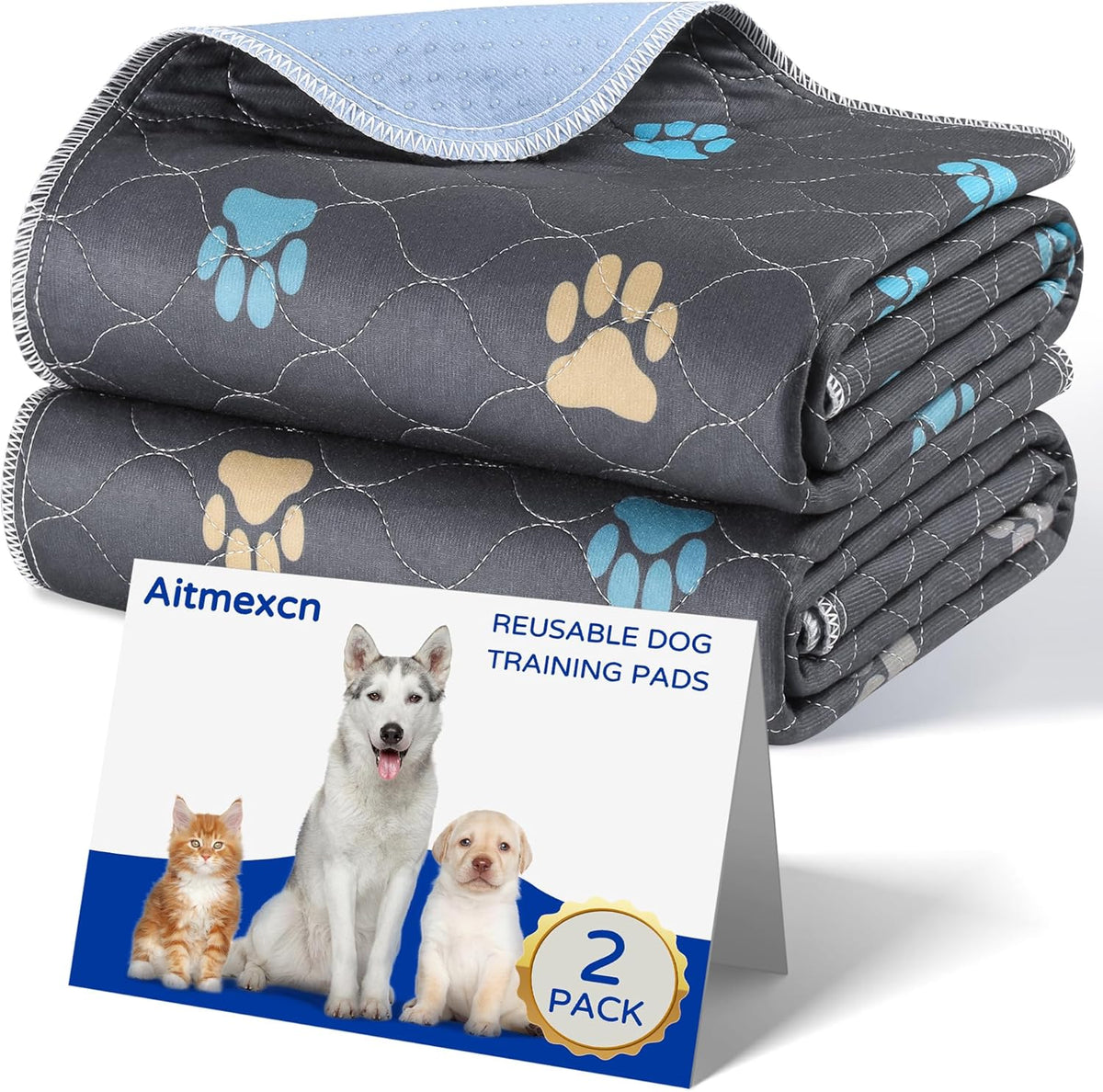 Aitmexcn Washable Puppy Dog Pee Pad, 2PCS 100% Waterproof Whelping Training Mat for Puppy/Senior