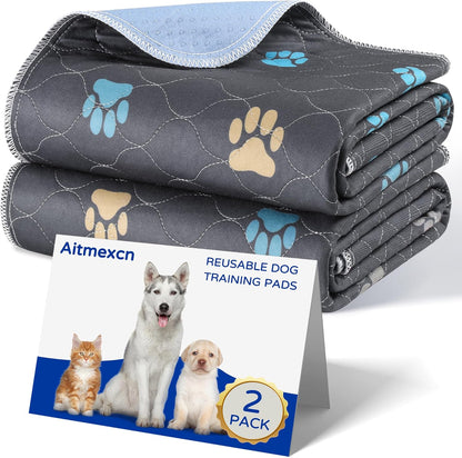 Aitmexcn Washable Puppy Dog Pee Pad, 2PCS 100% Waterproof Whelping Training Mat for Puppy/Senior