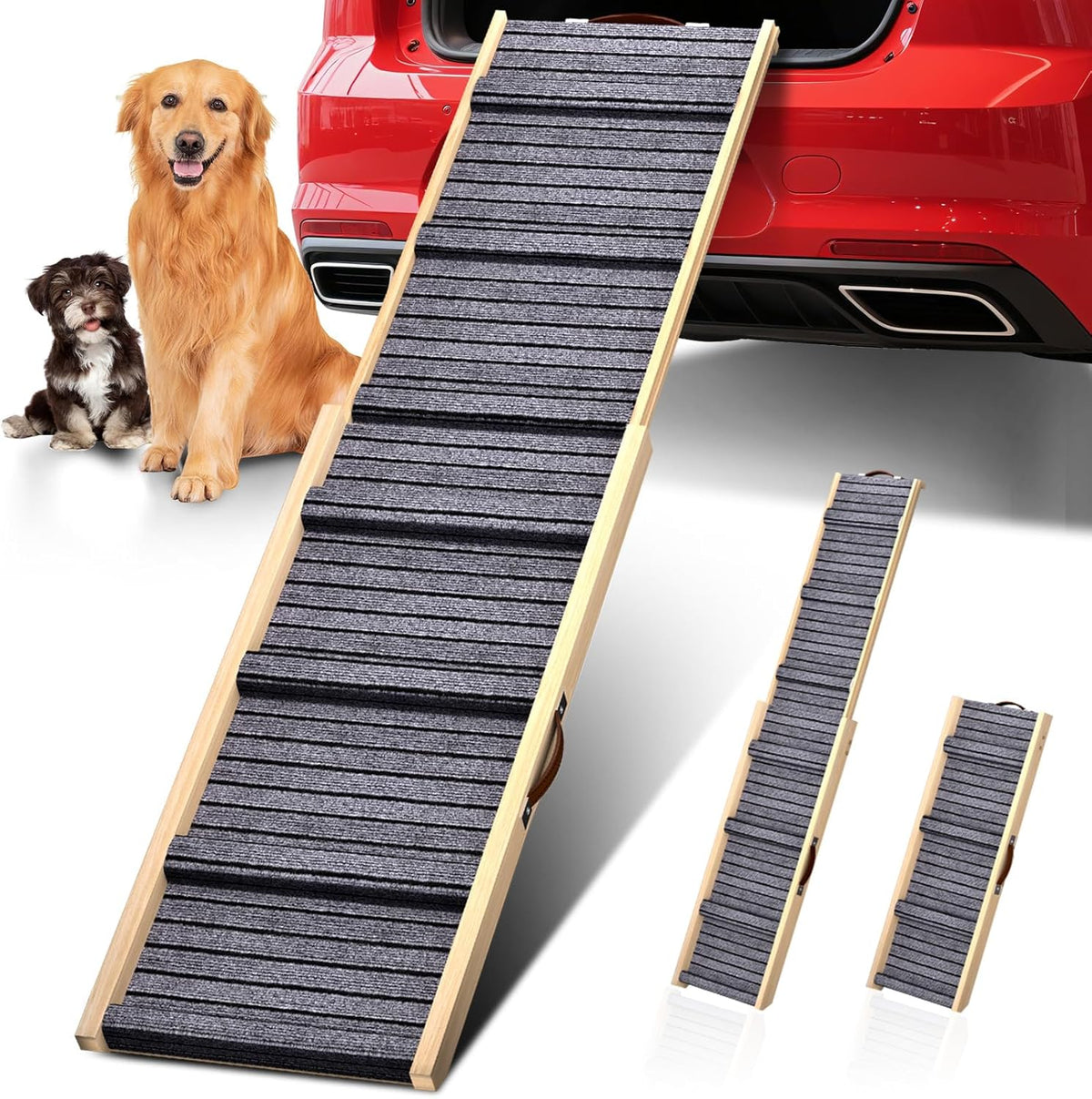 Dog Ramp for Car, 71''x 17'' Extra Long Deluxe Telescoping Design Wooden Pet Ramp, Pet Stair Ramps