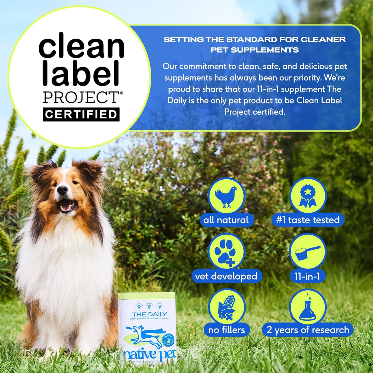 Native Pet Dog Vitamins & Supplements - 11-in-1 Multivitamin Powder for Dogs Food Topper