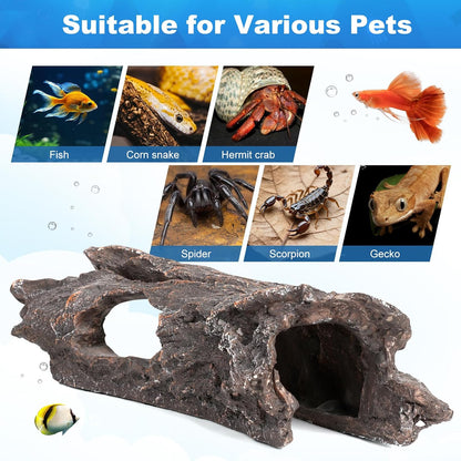 TRUVIC Fish Tank Decorations - Aquarium Cave Decor, Resin Hollow Tree Trunk Reptile Hide & Betta