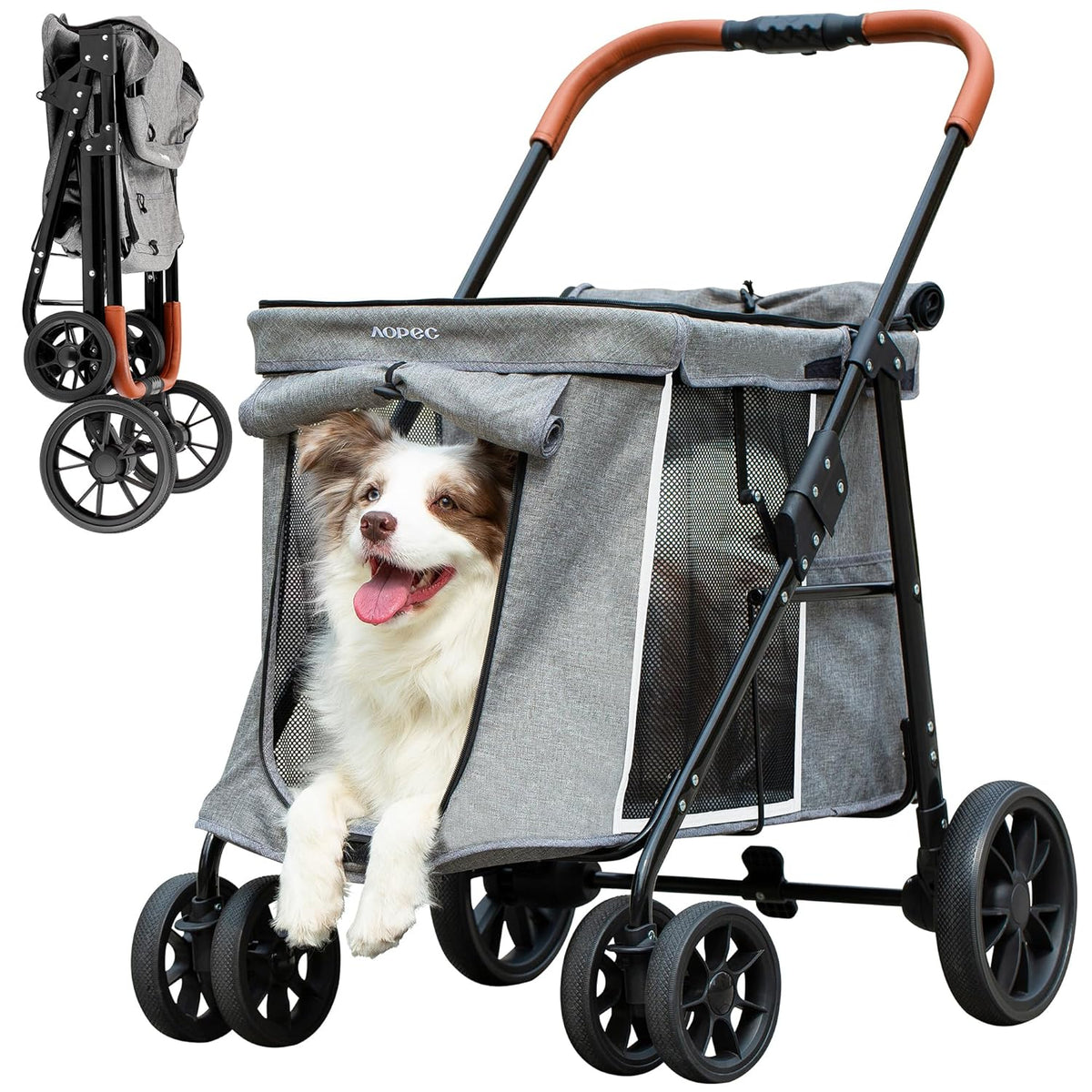 Medium Dog Stroller, Dual Entry One-Touch Folding,Small and Medium Pet Stroller,360° Rotating Front