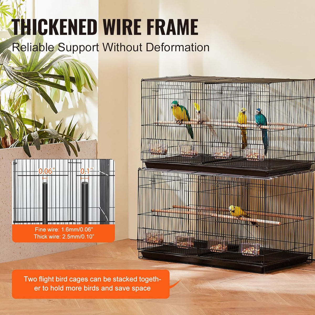 VEVOR 30-inch Flight Bird Cage, Stackable Divided Small Parakeet Cage for Parrots Canaries