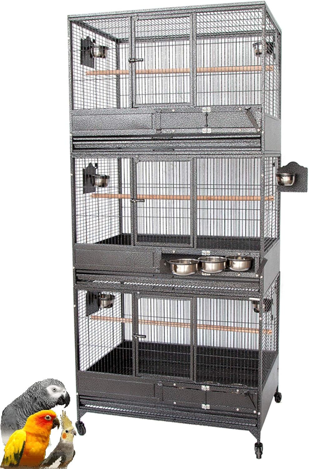 Extra Large Stackers Heavy Duty Wrought Iron Breeder Parrot Aviary Bird Breeding Rolling Cage with