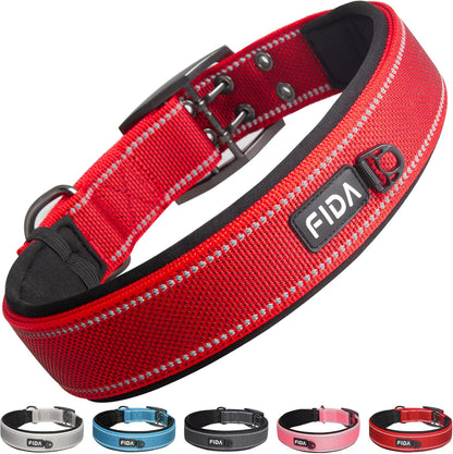 Fida Heavy Duty Dog Collar 1.5” Width, Ultra Soft Neoprene Padded, Adjustable Reflective Nylon Pet