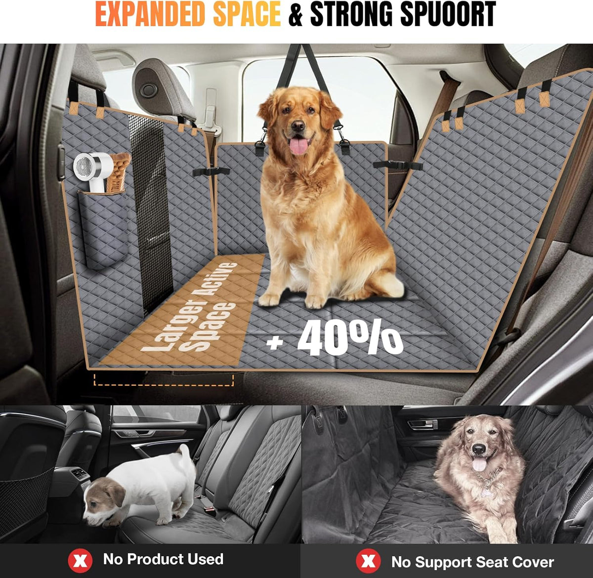 Dog Car Seat Cover for Back Seat, Dog Car Bed Cover with Strong Hard Bottom, Back Seat Extender