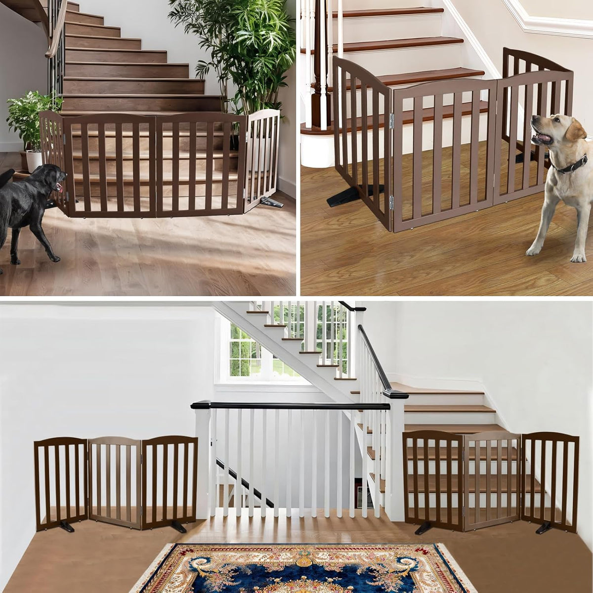 ZJSF Foldable Freestanding Indoor Dog Gate for House Wood Long Pet Gates Dog Fence for Stairs Puppy
