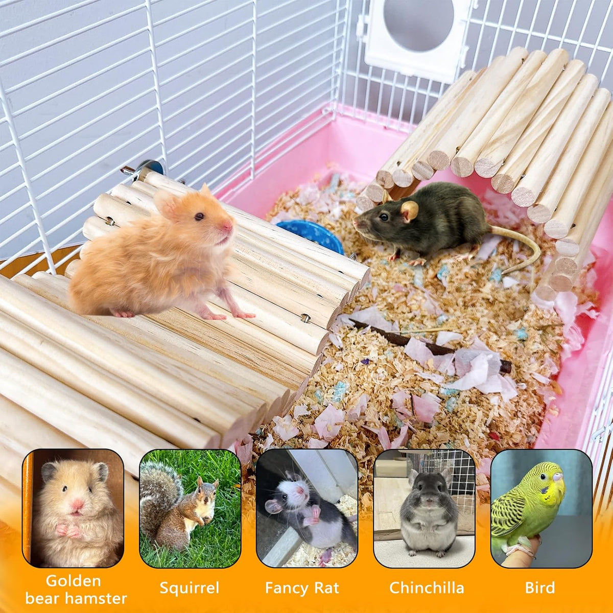 2Pcs Chinchilla Wood Ledge Hamster Wooden Flexible Platform Perch Climbing Toys Cage Accessories