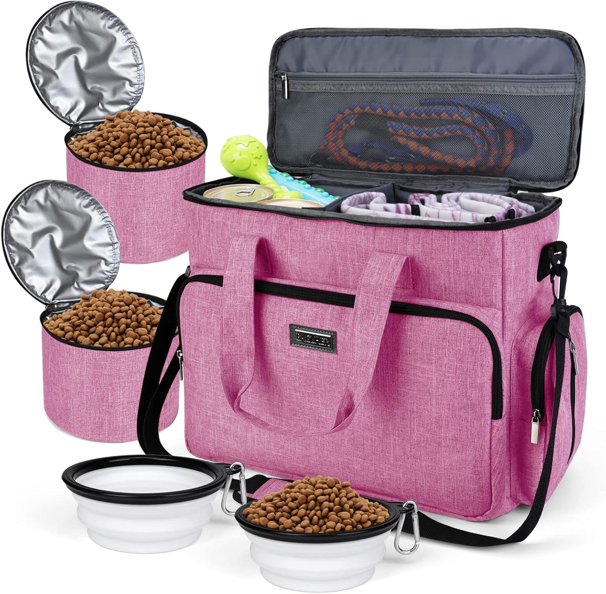 BAGLHER Dog Travel Bag, Pet Travel Bag (ALL Pet Travel Supplies), With 2 Pet Food Containers and 2