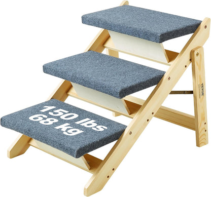 VEVOR Wood Pet Stairs/Pet Steps, 2-in-1 Foldable Wooden Dog Stair for Beds, Sofa and Cars, Dog