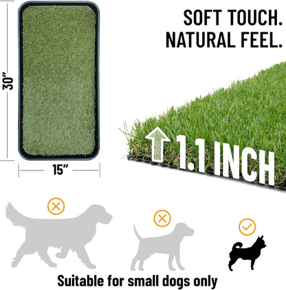 Ottomanson Artificial Grass Puppy Potty Training Pad with Tray, 15" x 30" Reusable Pee Pad for