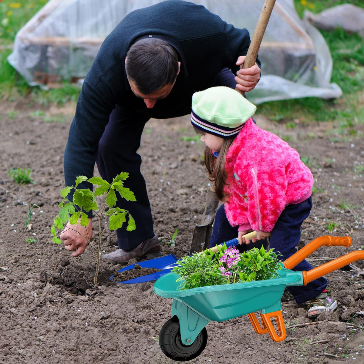 Kids Gardening Tools Outdoor Toys Set Backyard Play with Wheelbarrow Educational STEM Learning