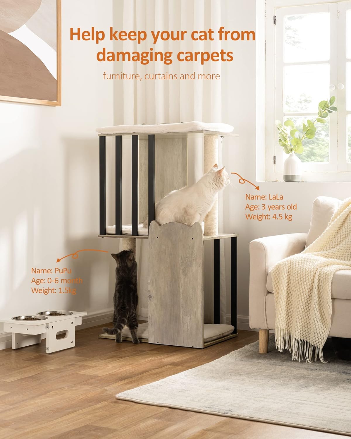 FourFurPets 43.8in 3-Tier Modern Cat Tree Tower Condo, Cat Scratch Posts for Indoor Cats, Big
