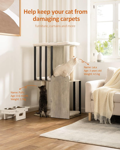 FourFurPets 43.8in 3-Tier Modern Cat Tree Tower Condo, Cat Scratch Posts for Indoor Cats, Big