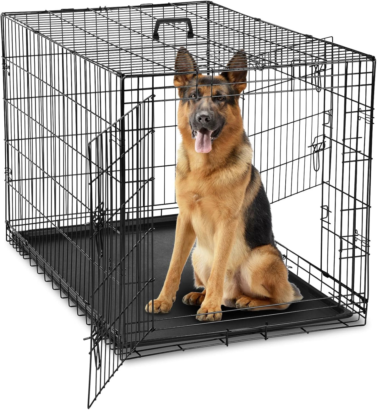 DUMOS Dog Crate, 42 Inch Large Double Door Dog Cage with Divider Panel and Plastic Leak-Proof Pan