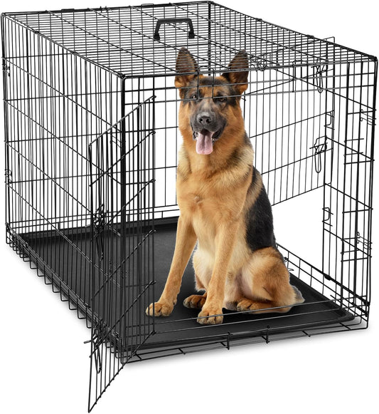 DUMOS Dog Crate, 42 Inch Large Double Door Dog Cage with Divider Panel and Plastic Leak-Proof Pan