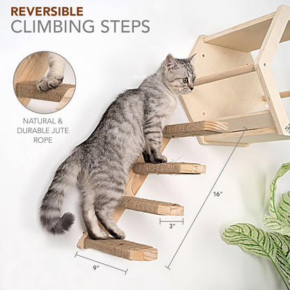 3-Piece Cat Wall Furniture Set - Hammock, Hexagon House, Climbing Steps - Wall Mounted Shelves
