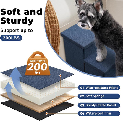 Dog Stairs with Storage 18" H, 3-Step Wider Dog Steps for Small/Medium/Large Dogs Cats, Folding