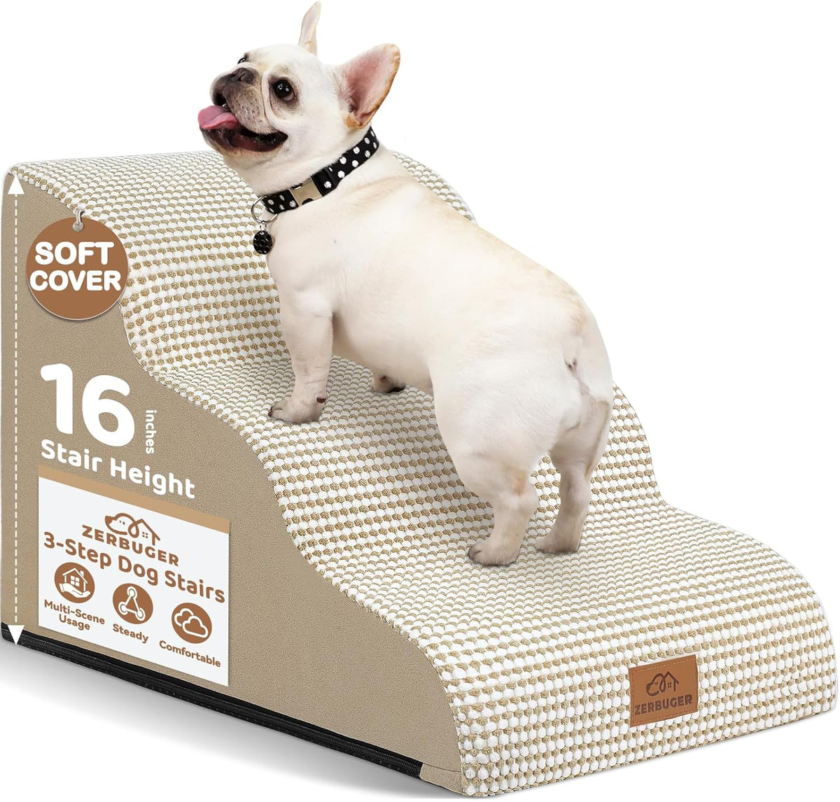 Dog Ramp and Stair for Bed 16" H-20 H,3-Step Cat Stair for Sofa and Chair,4-Step Dog Ramp for High