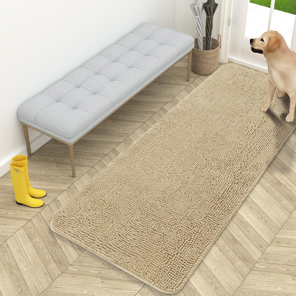OLANLY Dog Door Mat for Muddy Paws 59x24, Absorbs Moisture and Dirt, Absorbent Non-Slip Washable