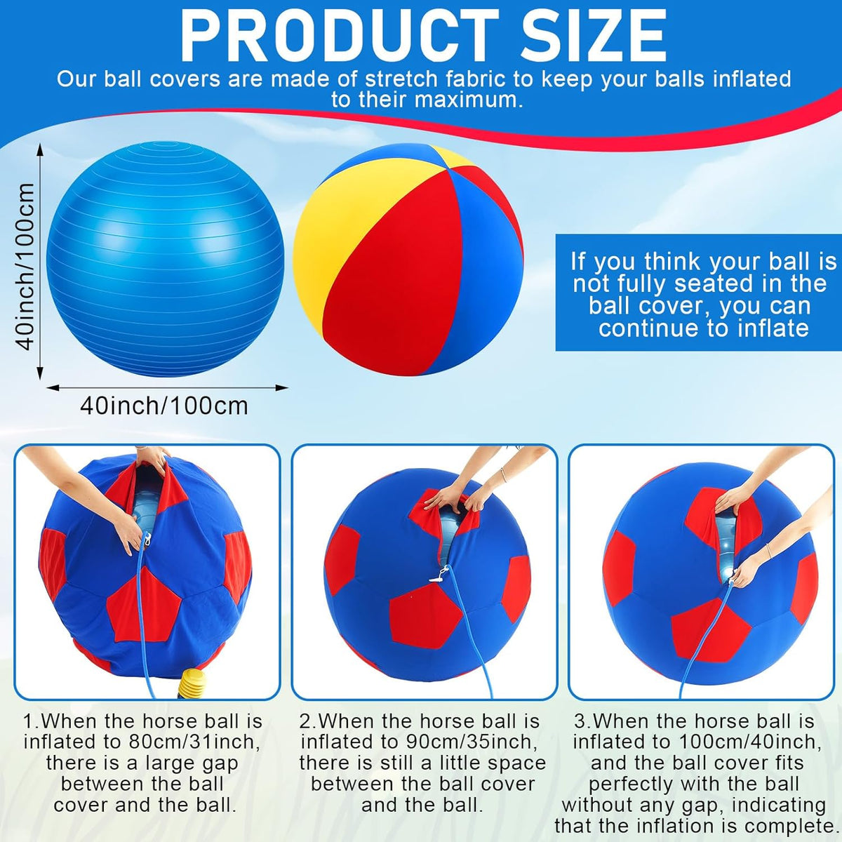 40inch Giant Herding Ball with Ball Cover Anti Burst Please Watch VCR for How to Inflation Horse