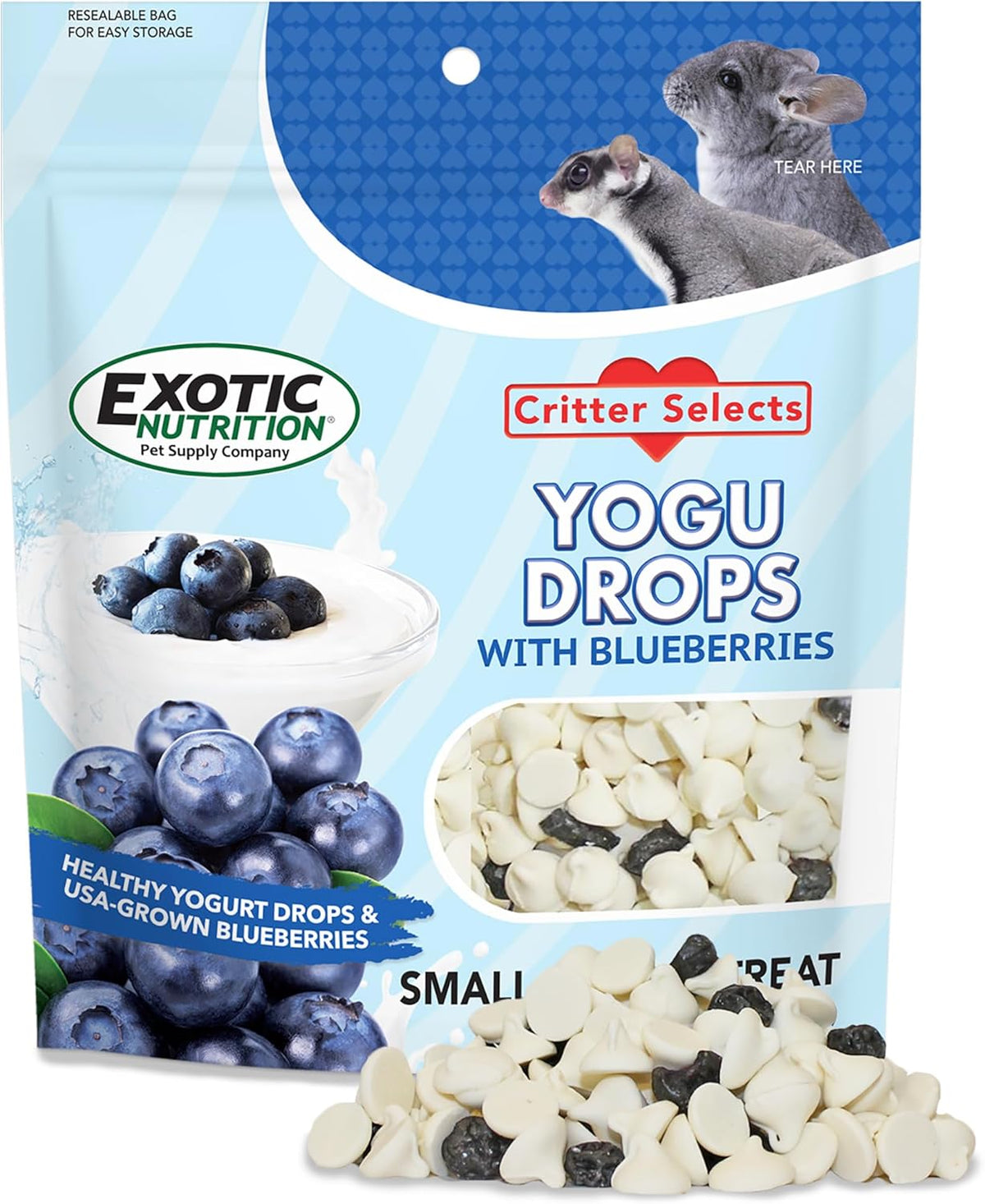 Yogu Drops With Blueberry - Healthy Natural Fruit & Yogurt Treat - For Sugar Gliders, Rats