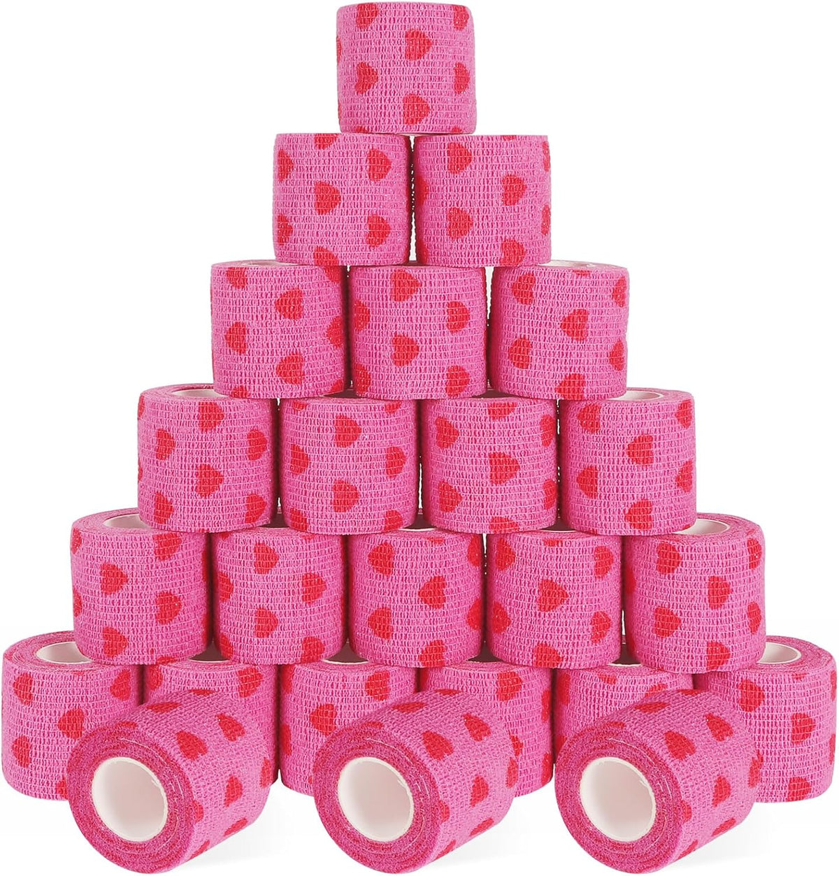 24 Pack Self Adhesive Vet Wrap & Medical Tape, 2 Inch x 5 Yards Cohesive Bandage Wrap - Pink Heart