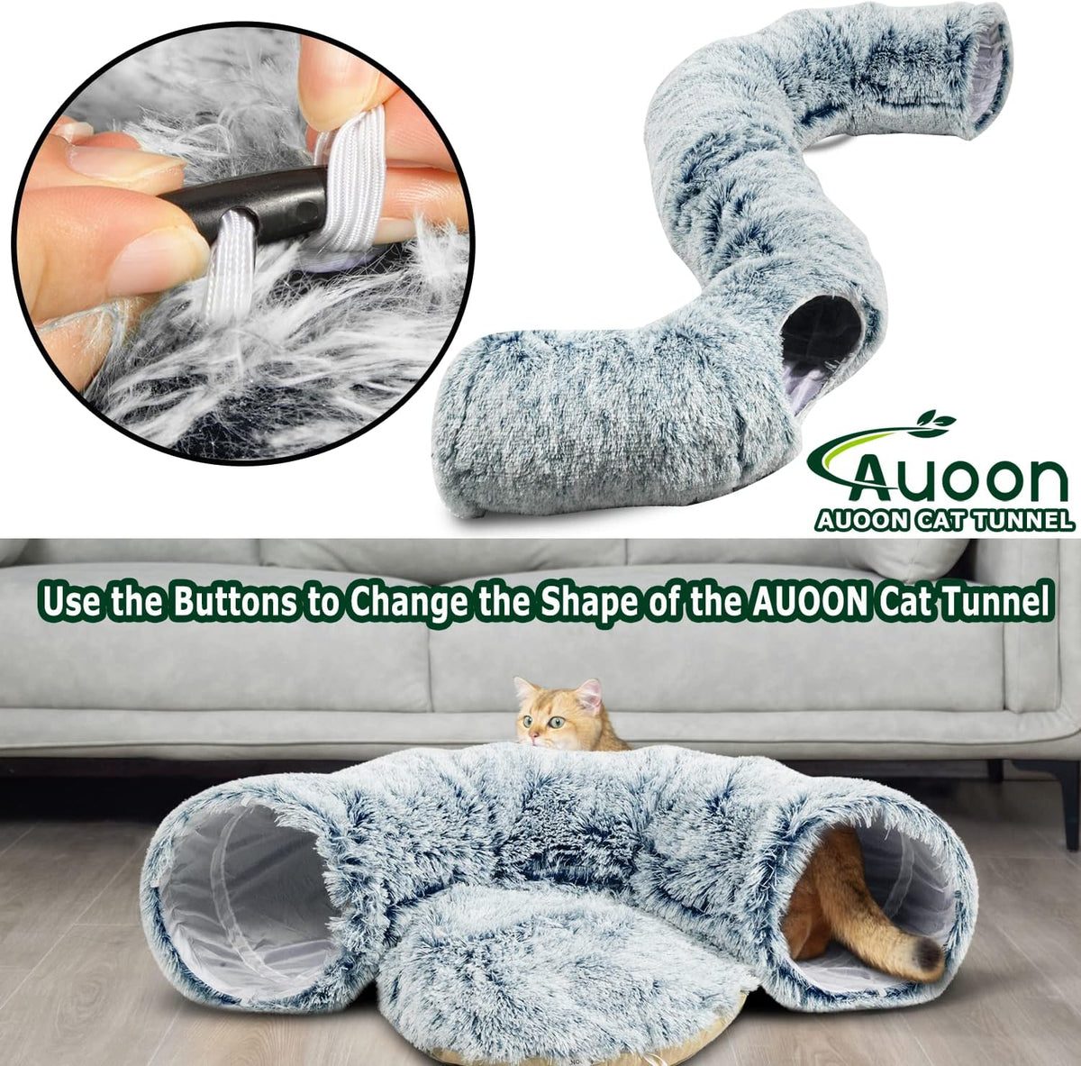AUOON Cat Tunnel Bed - Cat Donut Tunnel with Soft Plush Circle Cushion for Indoor Cats Kitten Kitty