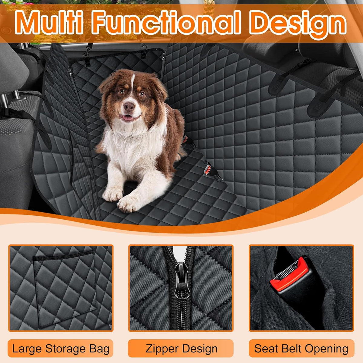 Waterproof Dog Car Seat Cover for Back Seat - Durable, Scratch Proof Pet Hammock with Nonslip