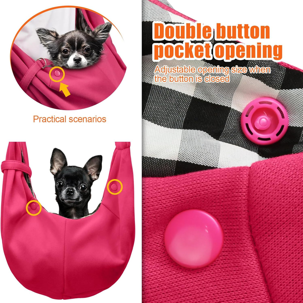 Tomkas Dog Sling Carrier for Small Dogs Puppy Carrier for Small Dogs (Rose red, for Pets Weight 2-7