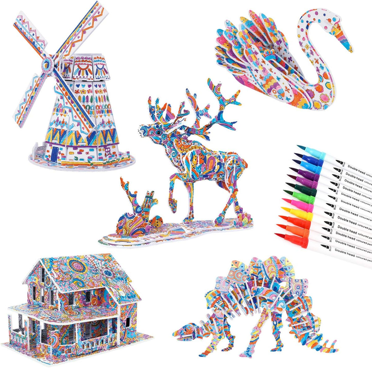 BEARUN 3D Coloring Puzzle Set, Arts and Crafts for Girls and Boys Age 6 7 8 9 10 11 12 Year Old