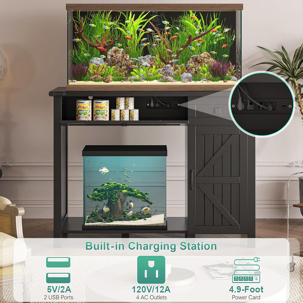 40 Gallon Aquarium Stand With Charging Station, Farmhouse Fish Tank Stand, Reptile Tank Stand